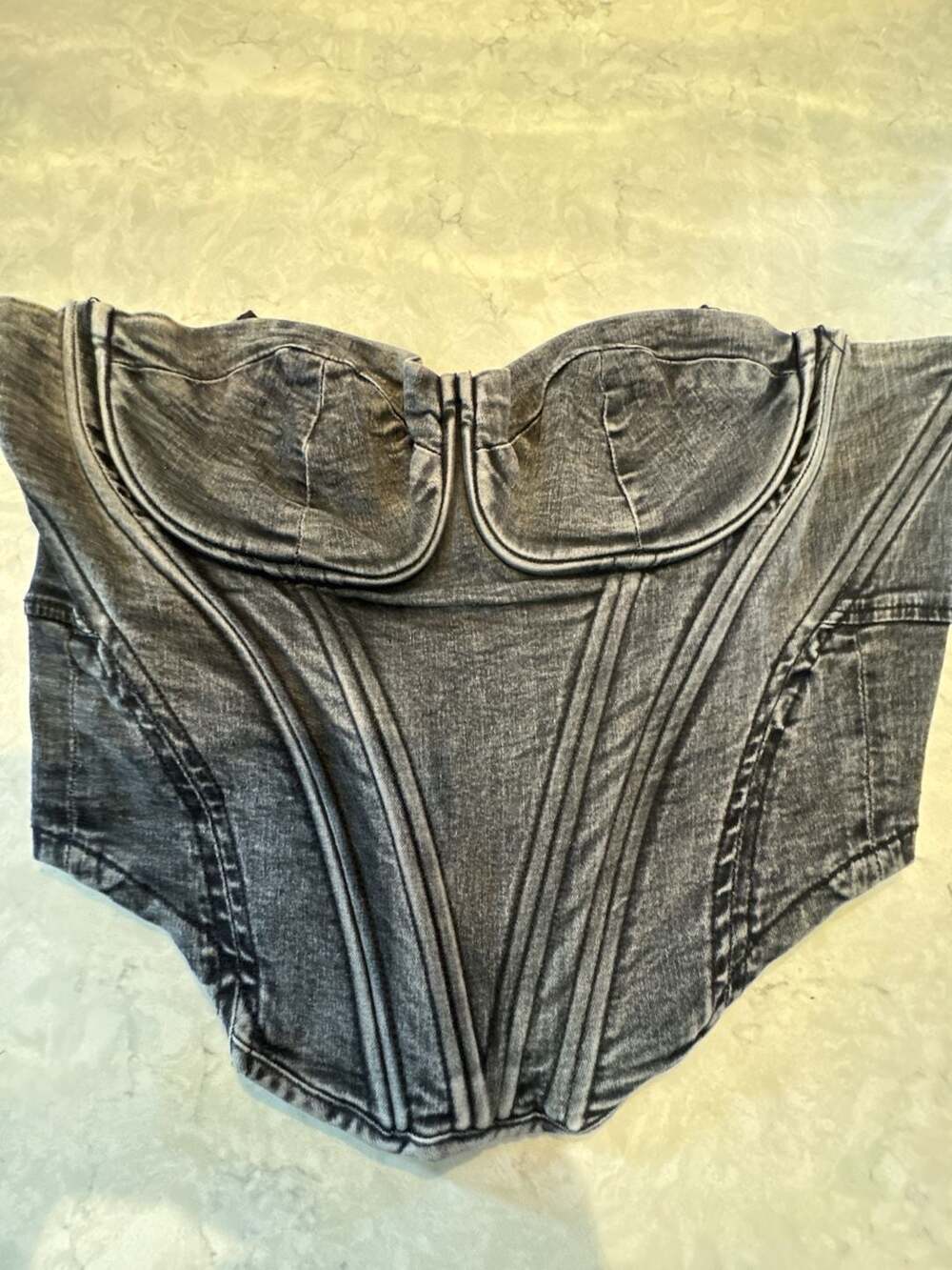 Fashion Nova Denim Corset Top Size XL Black Washed Grey Dip Hem Bust Cup